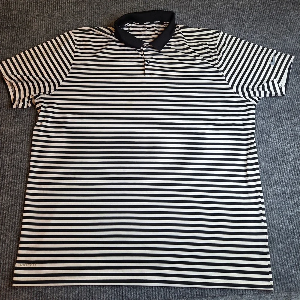 Nike Golf Dri-FIT Polo Shirt XXL Black & White Striped Golfing‎